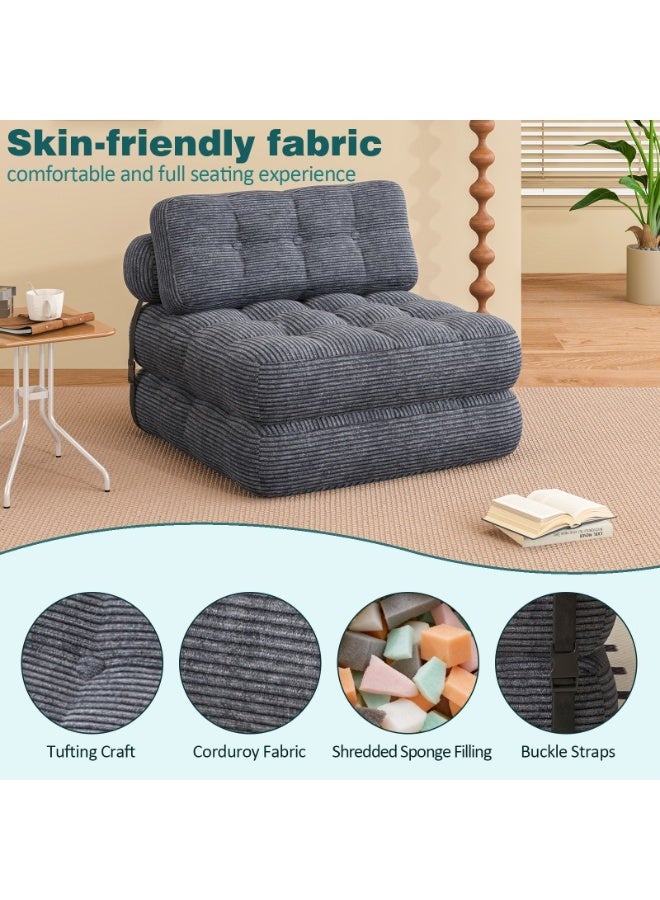 نيولان أريكة/سرير أريكة قابلة للطي متعددة الوظائف: تصميم عصري بسيط باللون الرمادي، مسند ظهر/قطني مريح، قماش لطيف على البشرة وتصميم مضغوط، ناعمة ومريحة. - Image 2